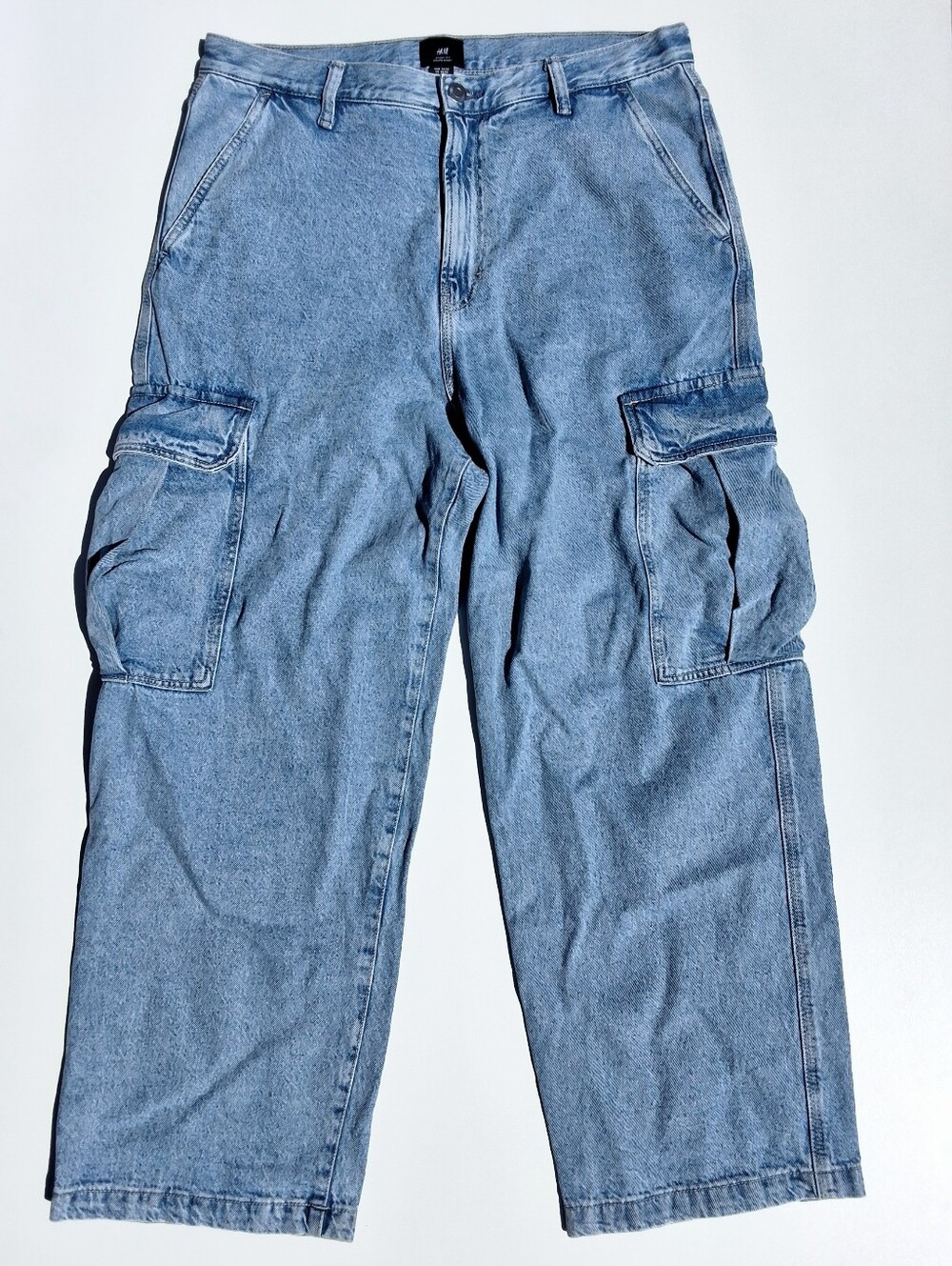 (34x32) H&M Light Denim Blue Baggy Fit Men’s Cargo Jeans